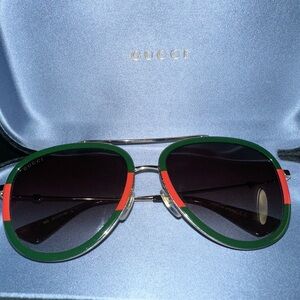 Gucci Aviator Sunglasses with Green and Red Trim